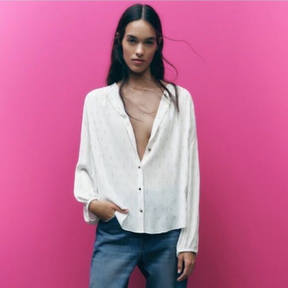 ZARA METALLIC THREAD SHIRT - Picture 4 of 6